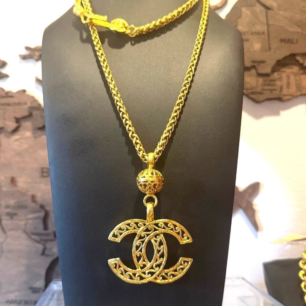 30 Chanel Vintage CC Pendant and Filigree Ball Necklace 95A 32"